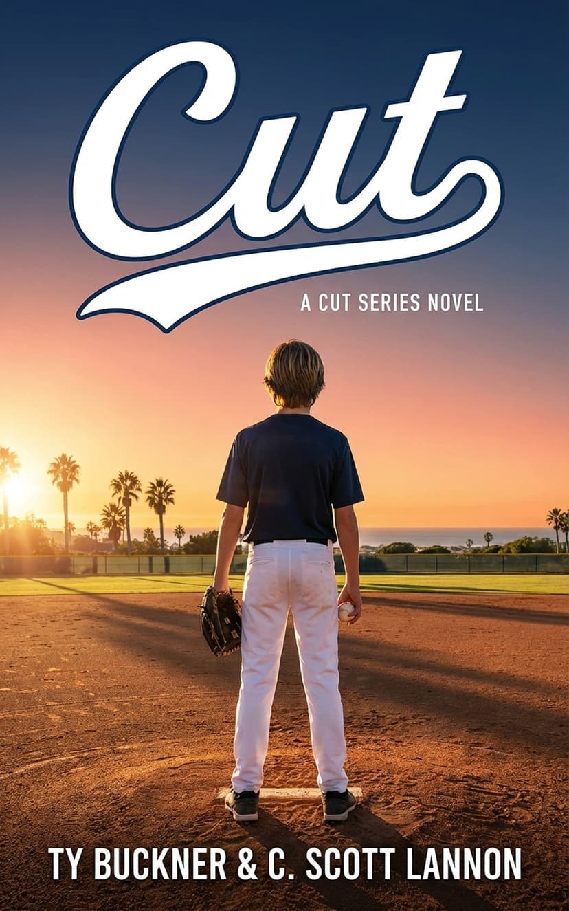 Cut by Ty Buckner and C. Scott Lannon - Book cover showing a young baseball player at golden hour on a San Diego diamond